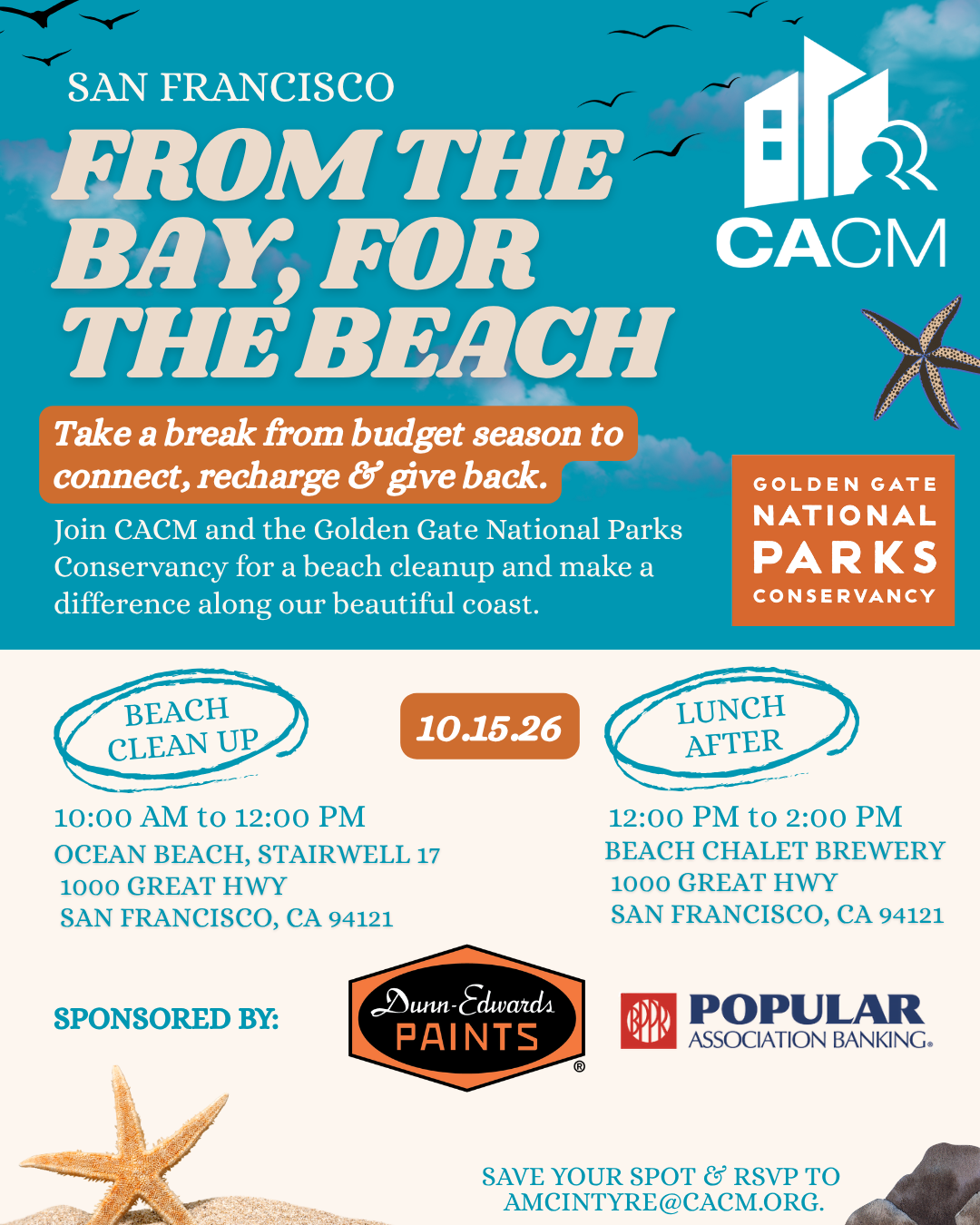 10.15.26 SF Beach Clean Up & Lunch Event Flyer